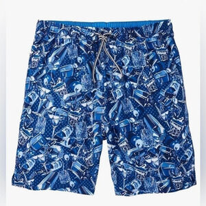 Peter Millar Men’s NWOT Seaside Swim Trunks Lined Blue Cocktails Size M